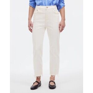 MADEWELL 90's Straight Crop Jeans 27 Tile White Raw Hem High Rise B65